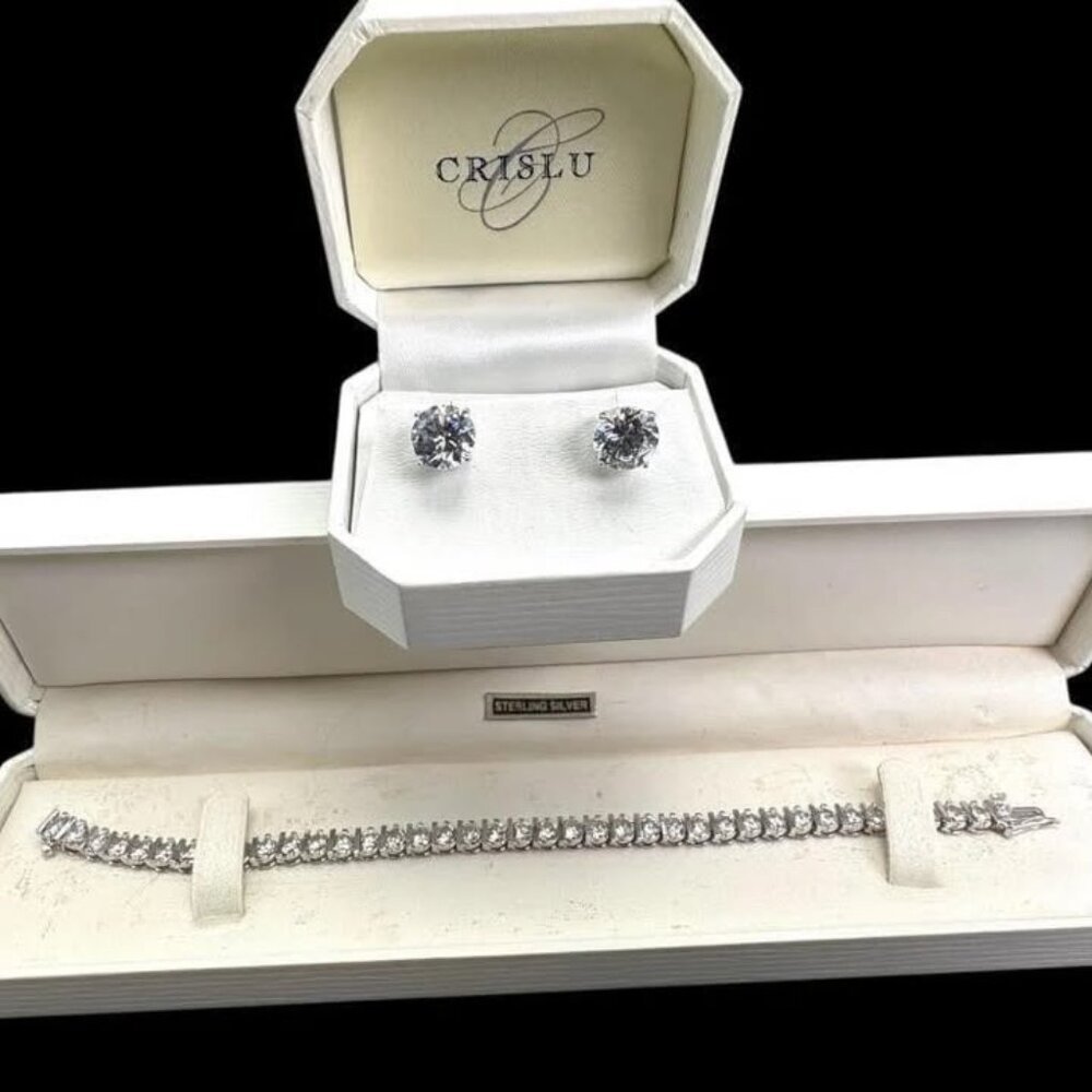 Crislu Sterling & Faux Diamond Bracelet & Earrings